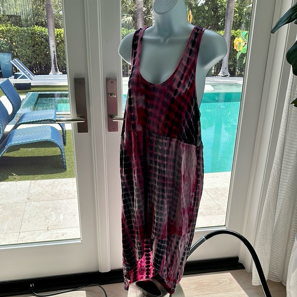 Rain Pink and Black Tie-Dye RACERBACK Swim Cover up High low length Large